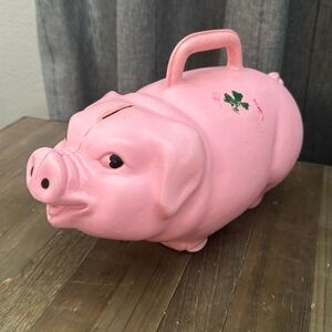 Vintage Pink Pig Piggy Bank Lucky 4 Leaf Clover 1960’s
